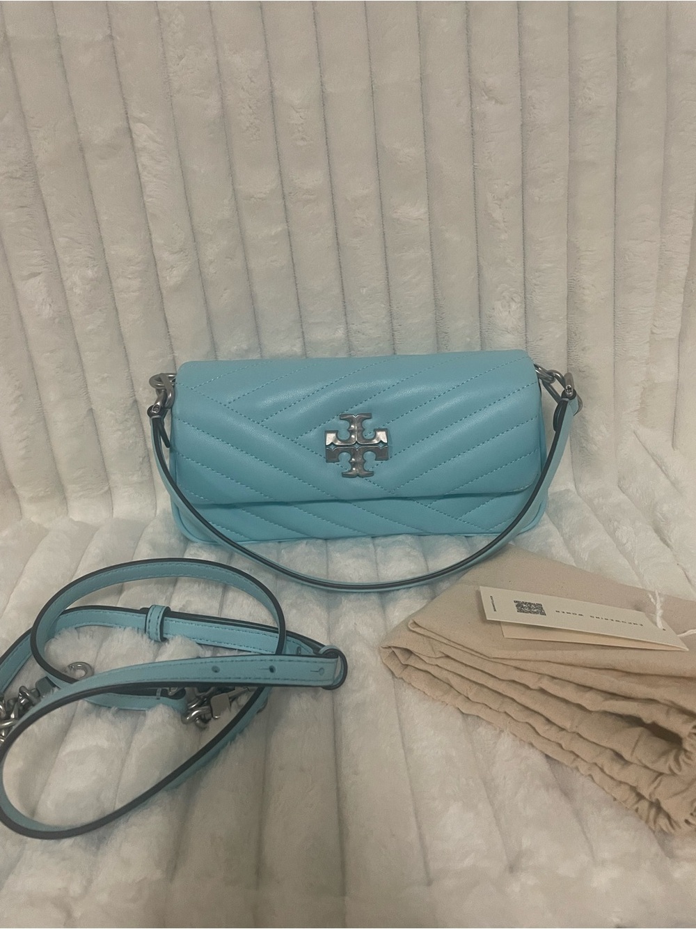 Tory Burch Turquoise Quilted Leather Crossbody Bag